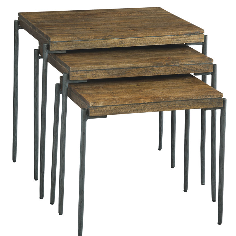 Transitional Brown Wood & Metal 24" Nesting Tables Set