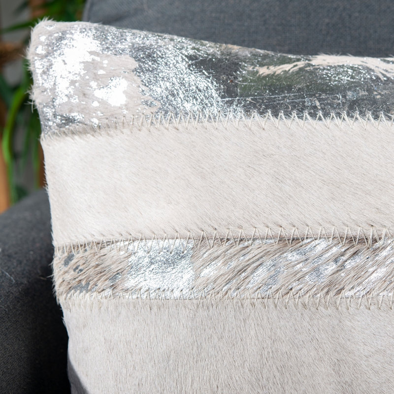 Silver Striped Cowhide and Suede 22'' Square Pillow Set