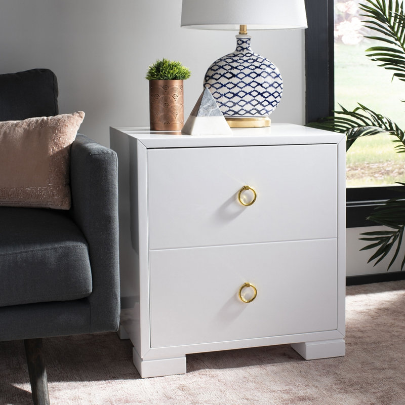 White Lacquer Nightstand with Brass Hardware