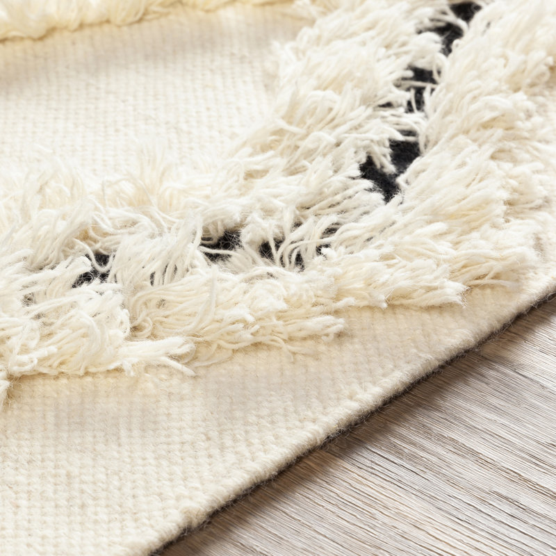 Black and Cream Wool Geometric 3' x 5' Area Rug