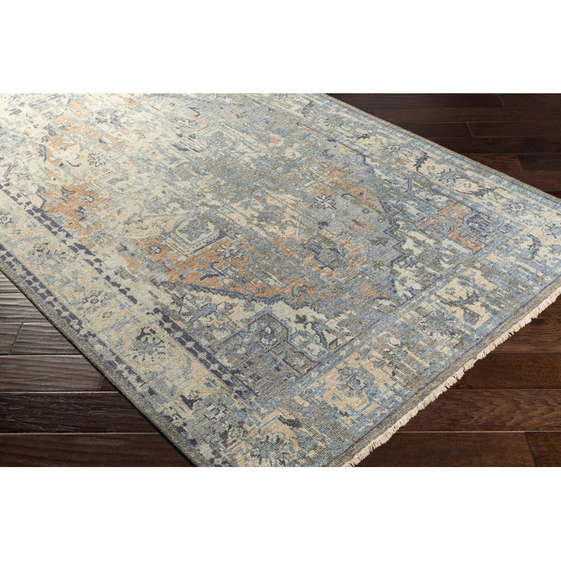 Hand-Knotted Gray Wool and Viscose Area Rug