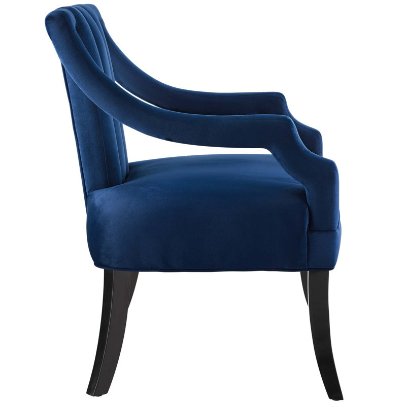Navy Velvet Handcrafted Accent Chair with Birch Wood Legs