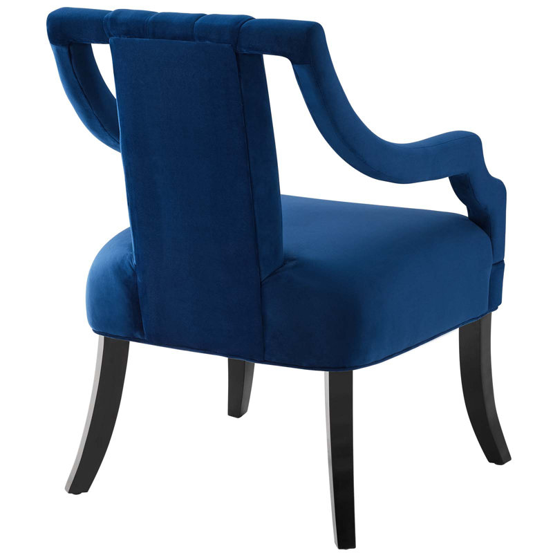 Navy Velvet Handcrafted Accent Chair with Birch Wood Legs