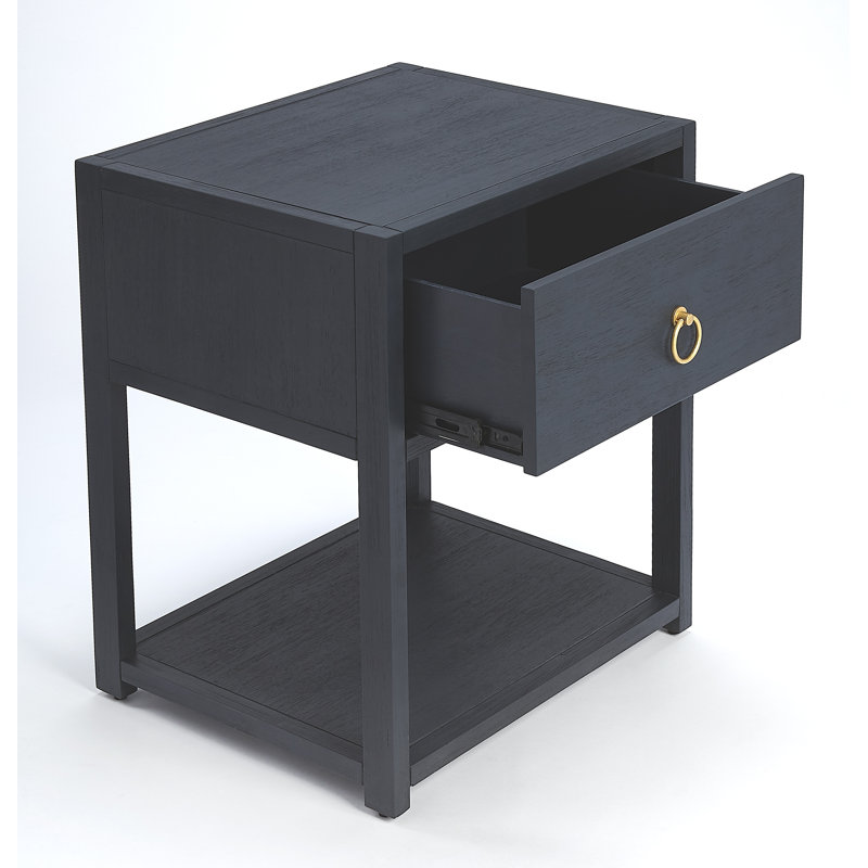 Lark Navy Blue Rectangular End Table with Gold Metallic Hardware