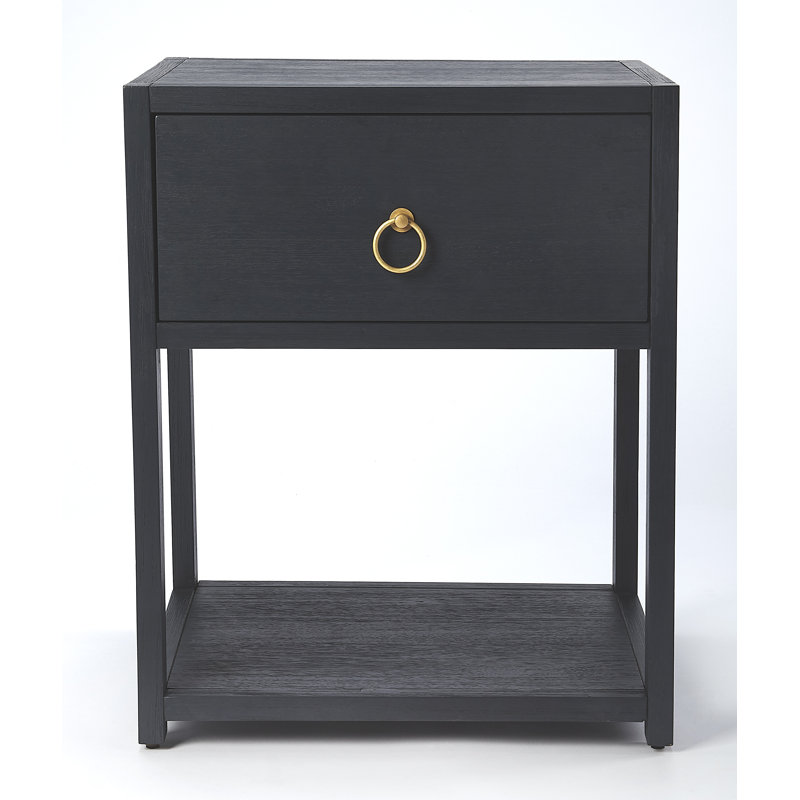 Lark Navy Blue Rectangular End Table with Gold Metallic Hardware