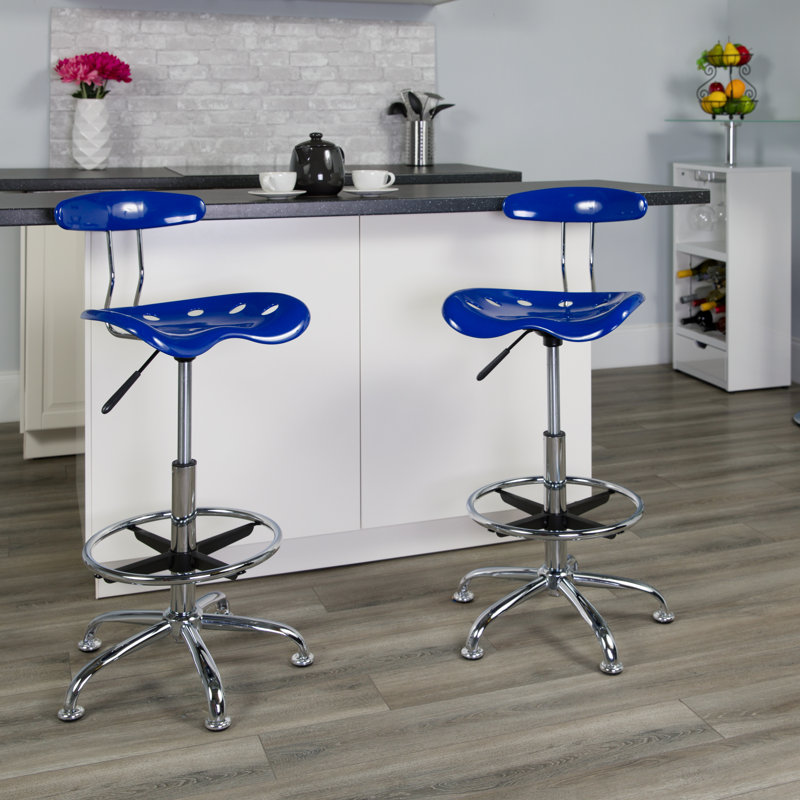 Nautical Blue Adjustable Swivel Metal and Acrylic Drafting Stool