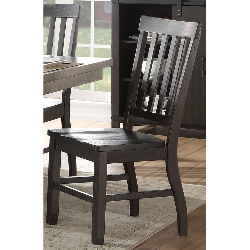 Rustic Walnut High Back Wooden Slat Side Chair