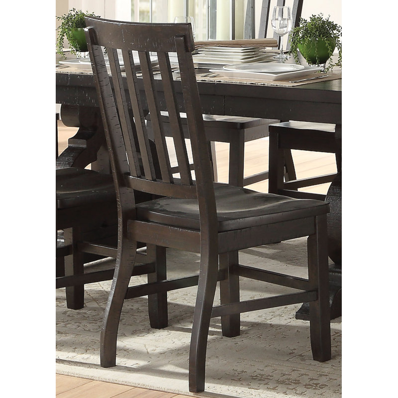 Rustic Walnut High Back Wooden Slat Side Chair
