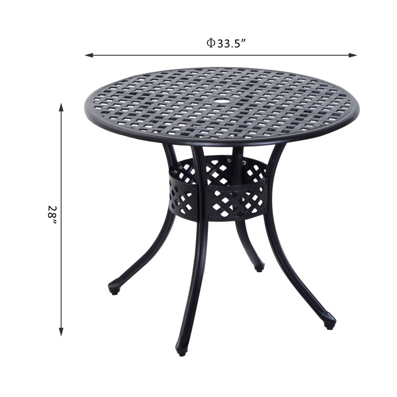 Classic 33" Black Cast Aluminum Round Bistro Table with Umbrella Hole