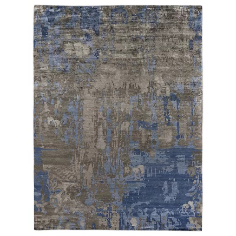 Hand-Knotted Blue Abstract Viscose Cotton 10' x 14' Rug