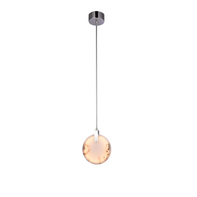 Elegant Chrome LED Pendant with Spanish Marble Accent