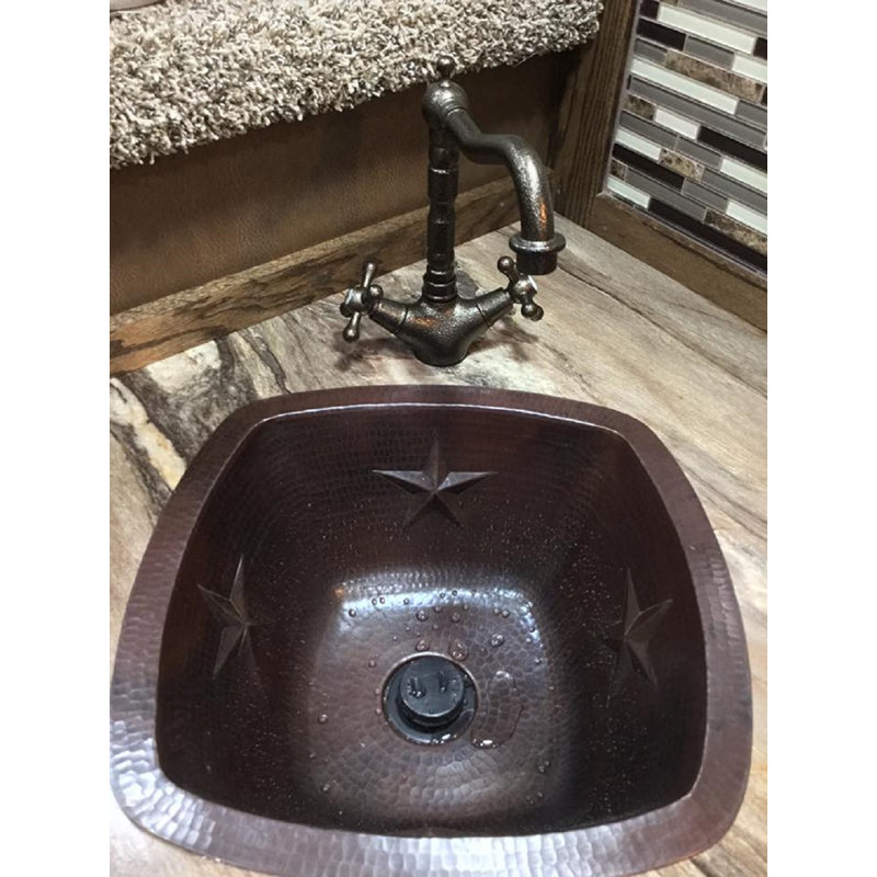 15" Square Aged Copper Hand-Hammered Kitchen Bar Sink