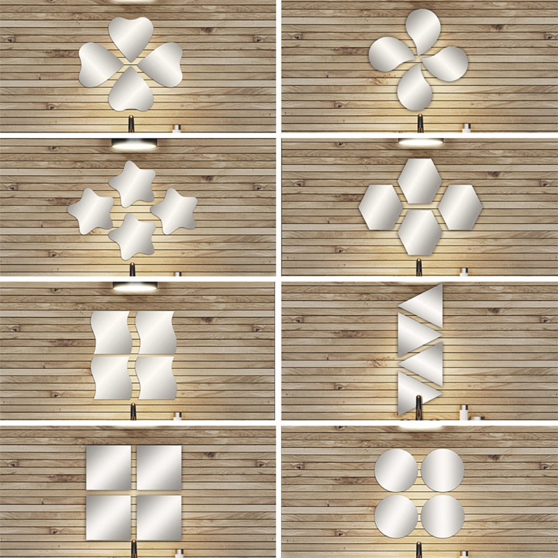 Elegant Hexagonal Frameless Adhesive Mirror Set, 7.12" H x 6.14" W
