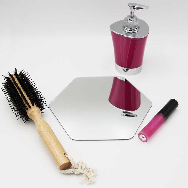 Elegant Hexagonal Frameless Adhesive Mirror Set, 7.12" H x 6.14" W