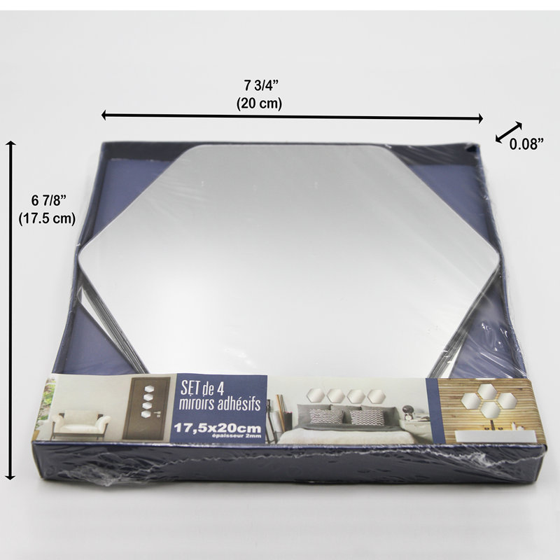 Elegant Hexagonal Frameless Adhesive Mirror Set, 7.12" H x 6.14" W