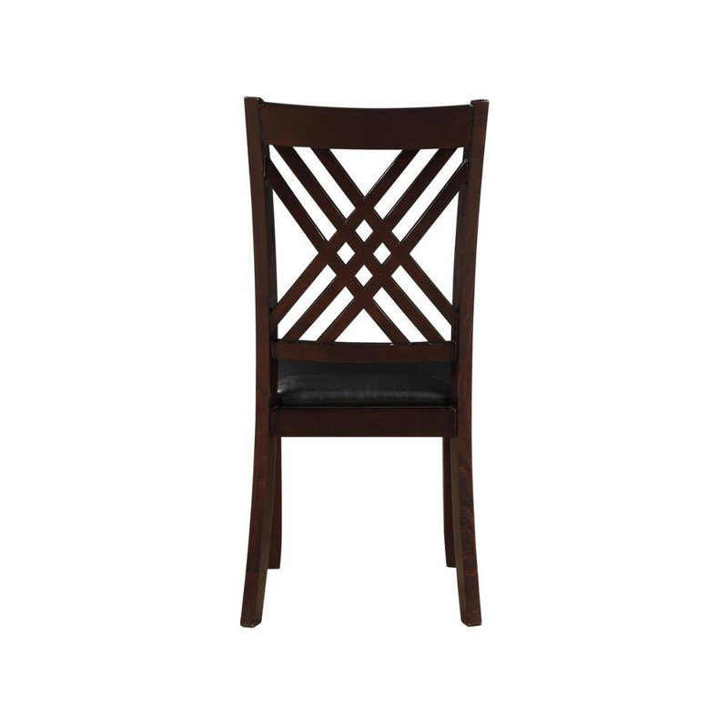 Espresso Rubberwood Cross Back Dining Chair Set with Black Faux Leather