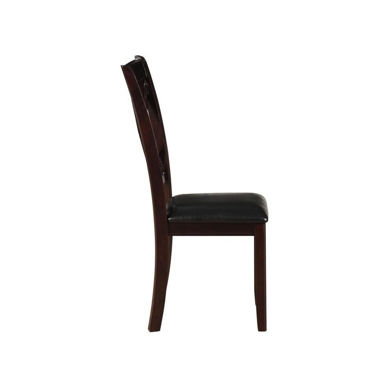 Espresso Rubberwood Cross Back Dining Chair Set with Black Faux Leather