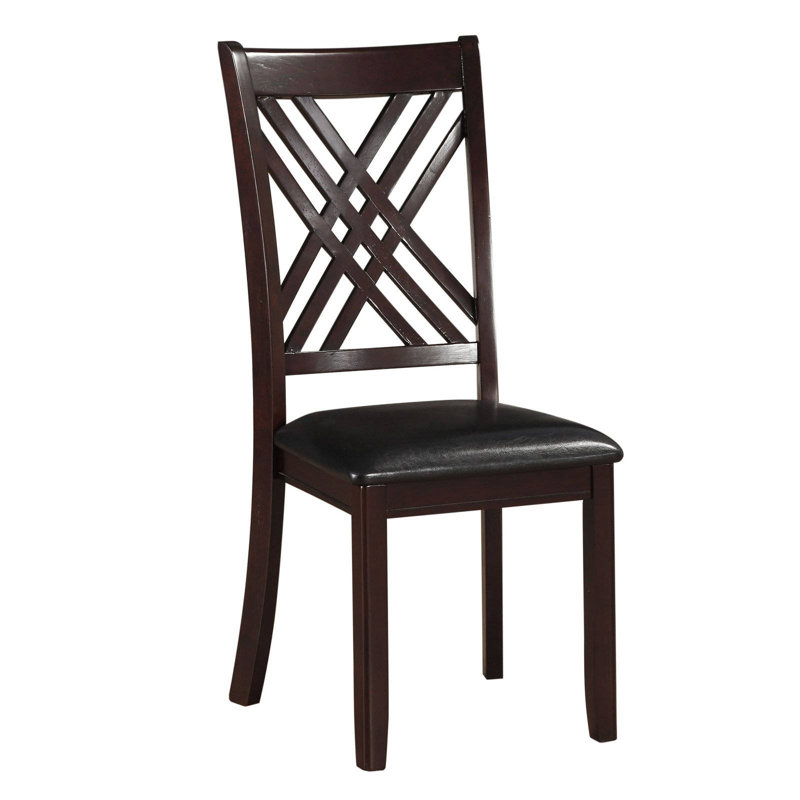 Espresso Rubberwood Cross Back Dining Chair Set with Black Faux Leather