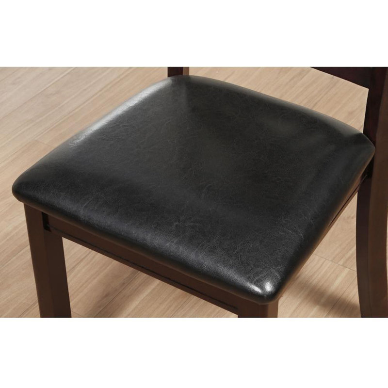 Espresso Rubberwood Cross Back Dining Chair Set with Black Faux Leather