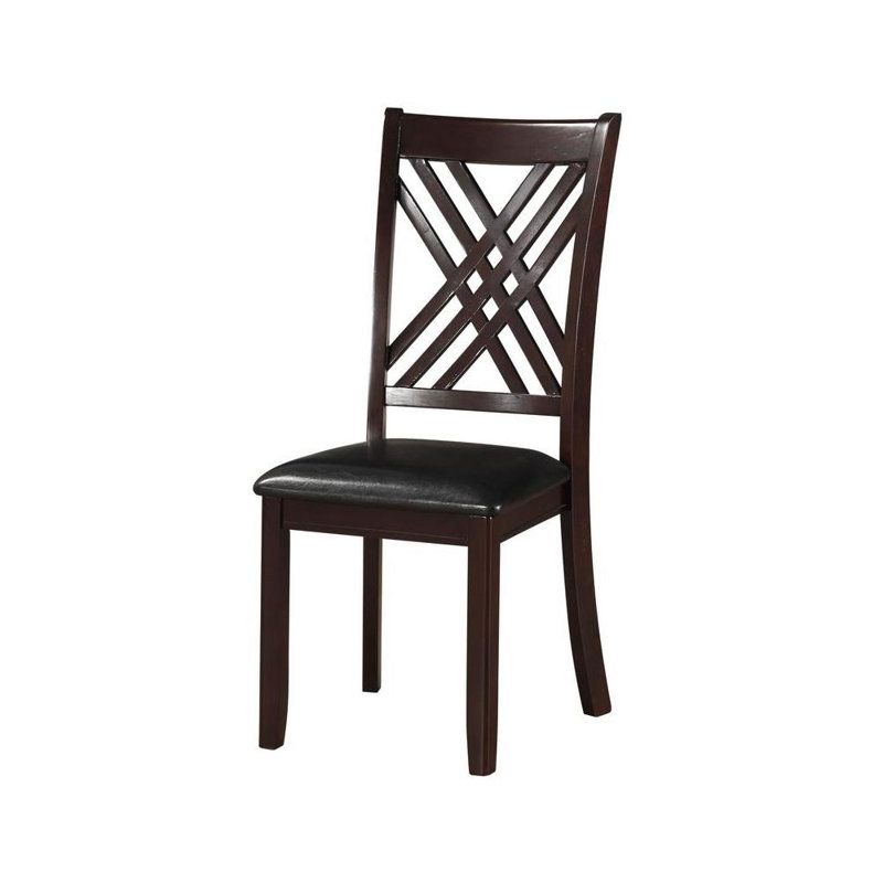 Espresso Rubberwood Cross Back Dining Chair Set with Black Faux Leather