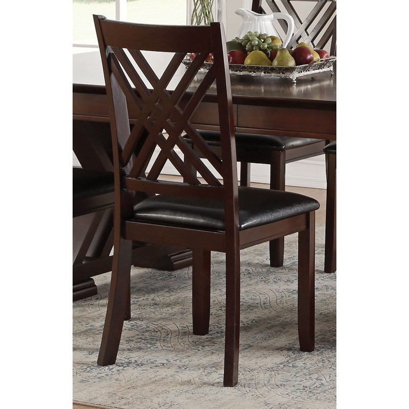 Espresso Rubberwood Cross Back Dining Chair Set with Black Faux Leather