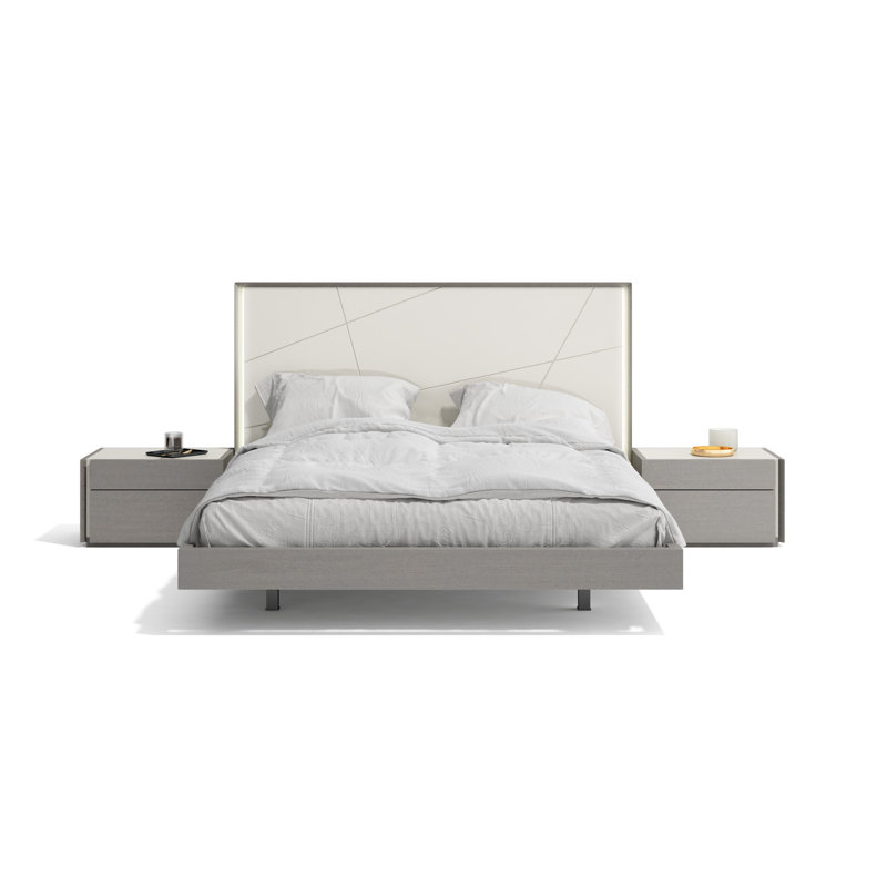 Lisbon Luxe Grey & White Queen Bed with LED Headboard Accents
