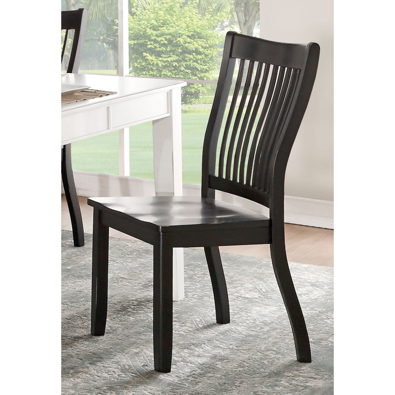 Elegant Renske Black Wooden Side Chair with Slatted Backrest, Set of 2
