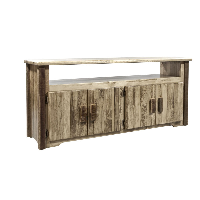 Lodge Pole Pine Wood Rustic TV Stand with Cabinet Storage