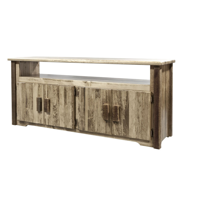 Lodge Pole Pine Wood Rustic TV Stand with Cabinet Storage