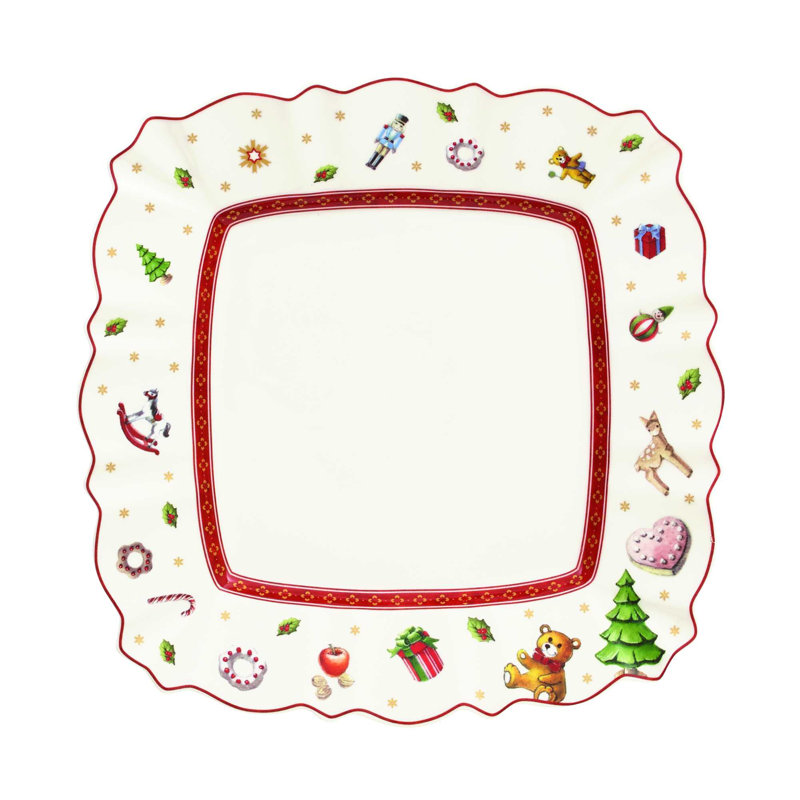 Festive Square Porcelain Christmas Dessert Plate, 8.5"