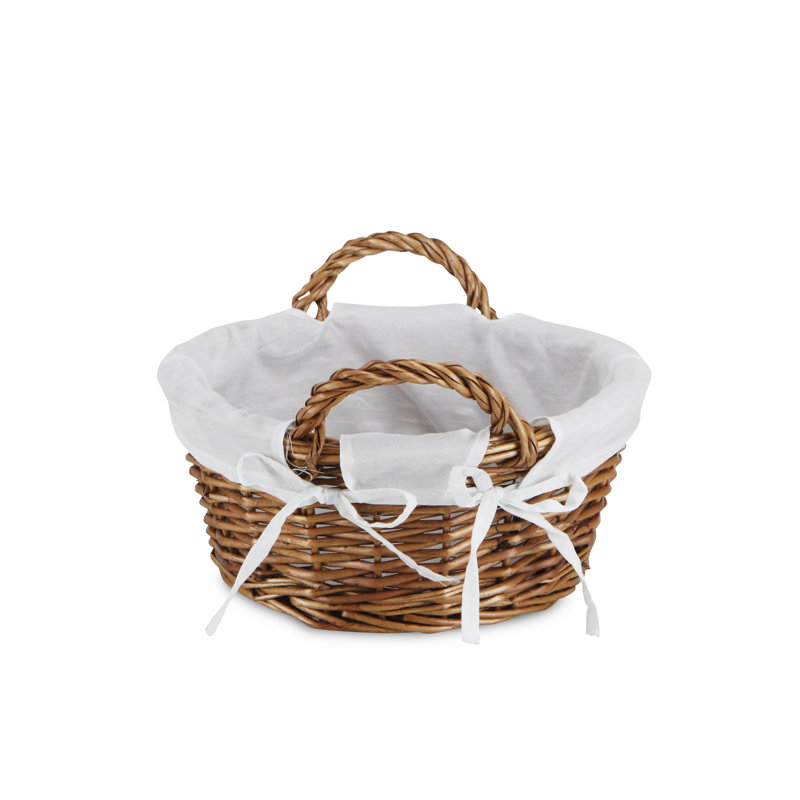 Traditional Willow Wicker Round Storage Basket with Linen Lining