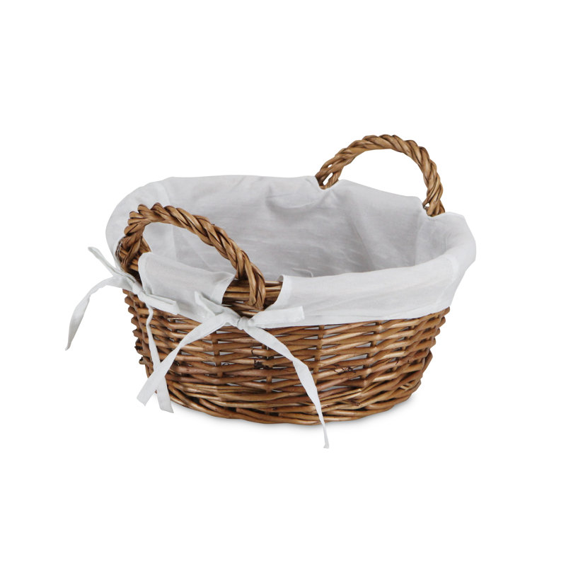 Traditional Willow Wicker Round Storage Basket with Linen Lining