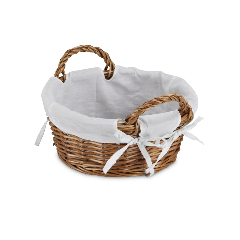 Traditional Willow Wicker Round Storage Basket with Linen Lining