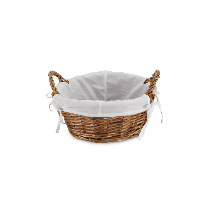 Traditional Willow Wicker Round Storage Basket with Linen Lining