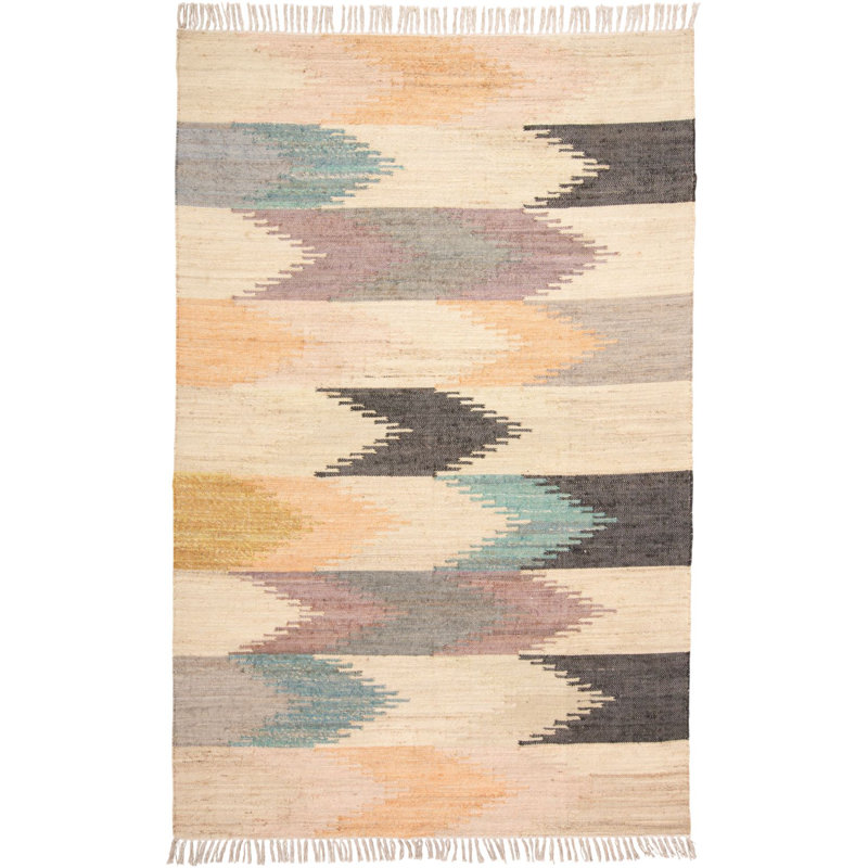 Cara Southwestern Blue Geometric Wool 9' x 12' Dhurrie Rug