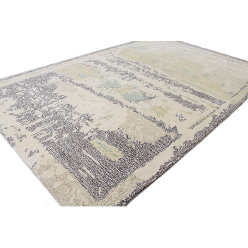 Ivory Abstract Tufted Wool-Viscose 4'x6' Handmade Rug