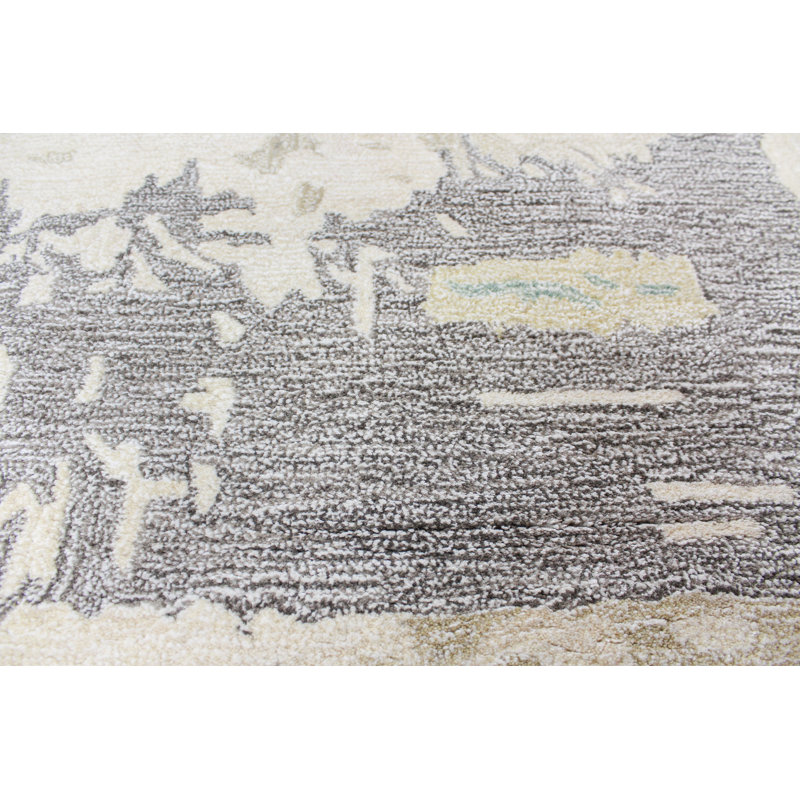 Ivory Abstract Tufted Wool-Viscose 4'x6' Handmade Rug