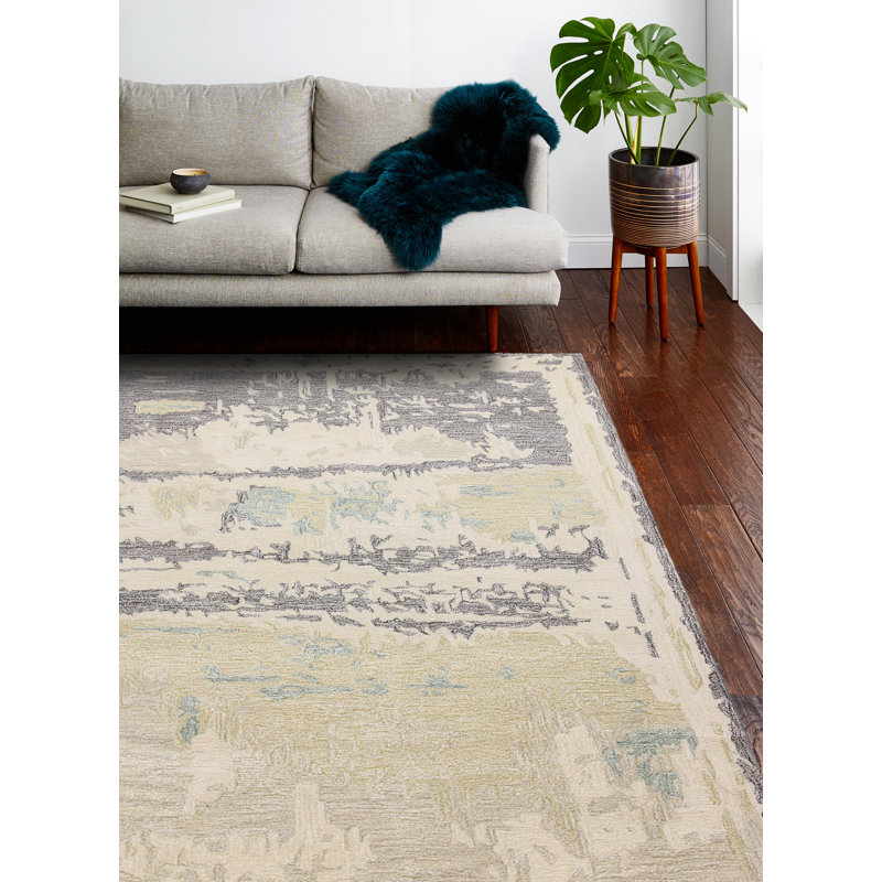 Ivory Abstract Tufted Wool-Viscose 4'x6' Handmade Rug