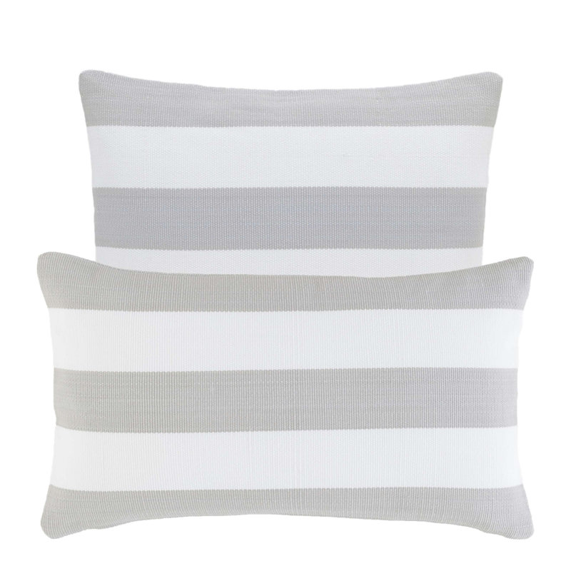 Pearl Gray and White Striped Rectangular Outdoor Lumbar Pillow
