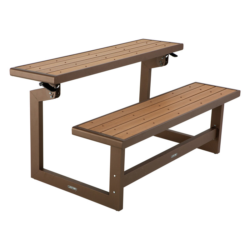 Lifetime Convertible Outdoor Bench/Table in Walnut Brown Steel