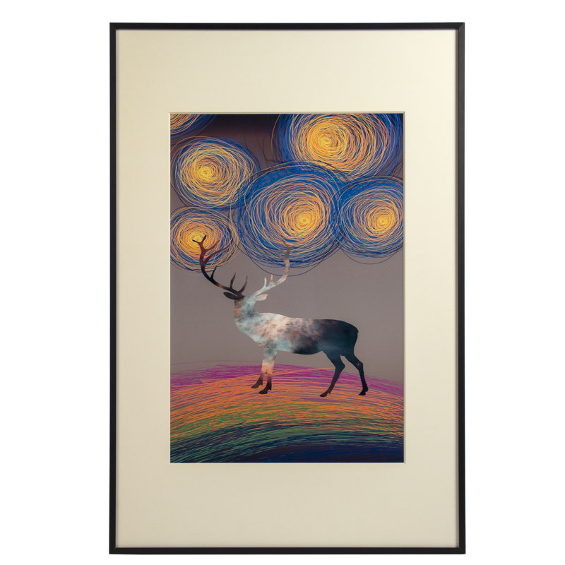 Abstract Deer Graphic Art Print in Black Frame