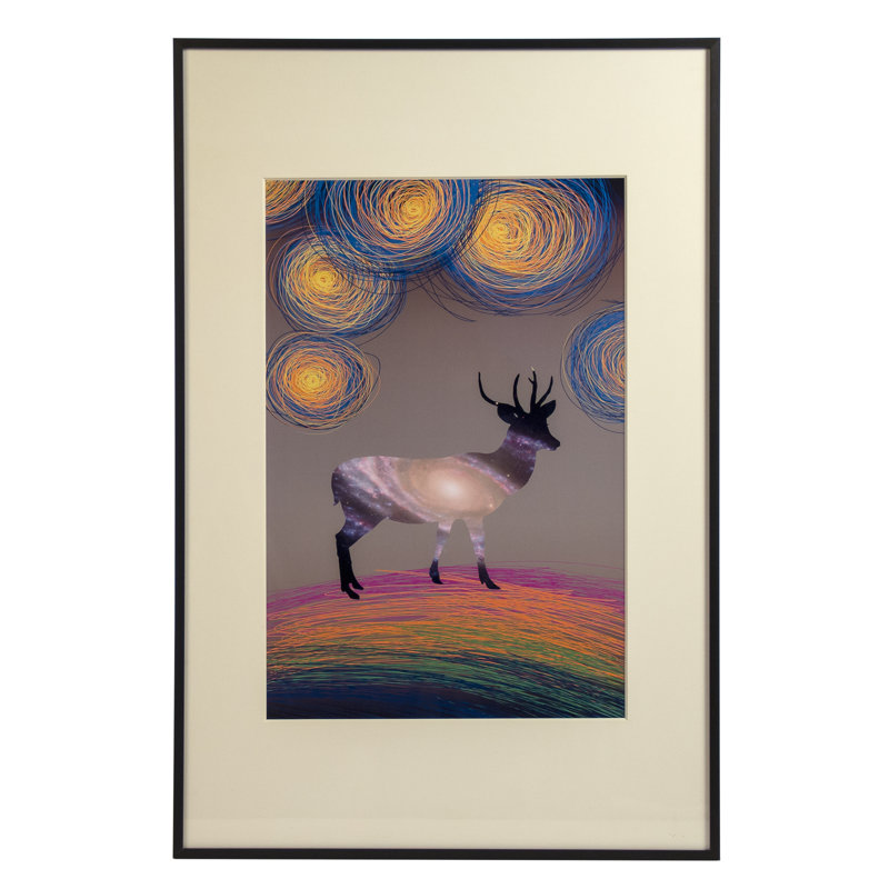 Abstract Deer Graphic Art Print with Black Frame