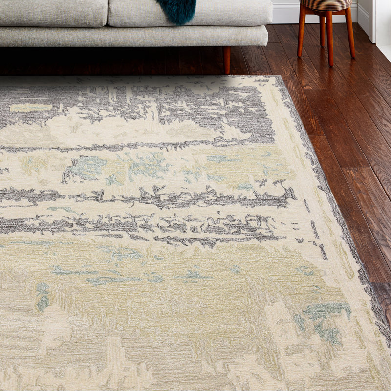 Ivory Abstract Tufted Wool-Viscose 4'x6' Handmade Rug