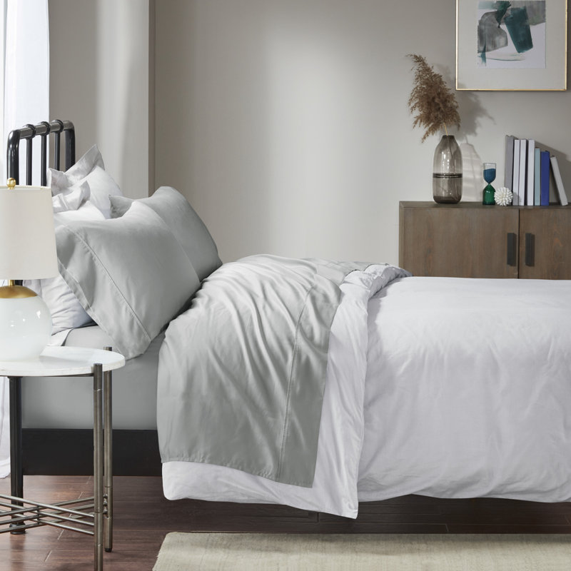 Gray Queen Cotton Polyester Microfiber Sheet Set