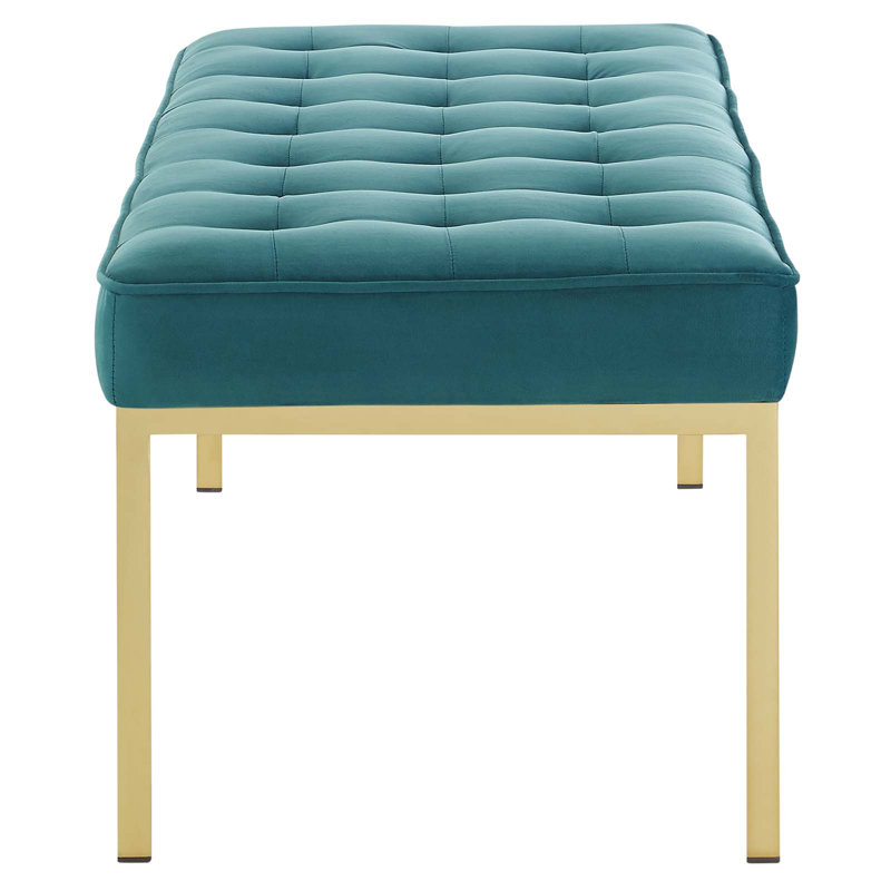 Mid-Century Modern Teal Performance Velvet Bench with Gold Stainless Steel Legs