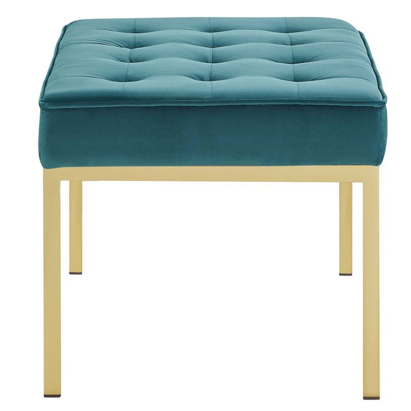 Mid-Century Modern Teal Performance Velvet Bench with Gold Stainless Steel Legs