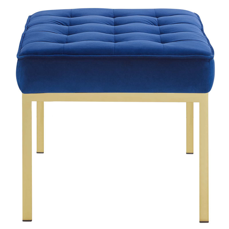 Mid-Century Modern Teal Performance Velvet Bench with Gold Stainless Steel Legs