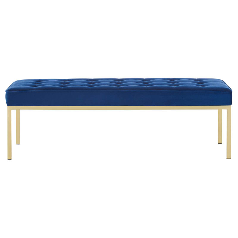 Mid-Century Modern Teal Performance Velvet Bench with Gold Stainless Steel Legs