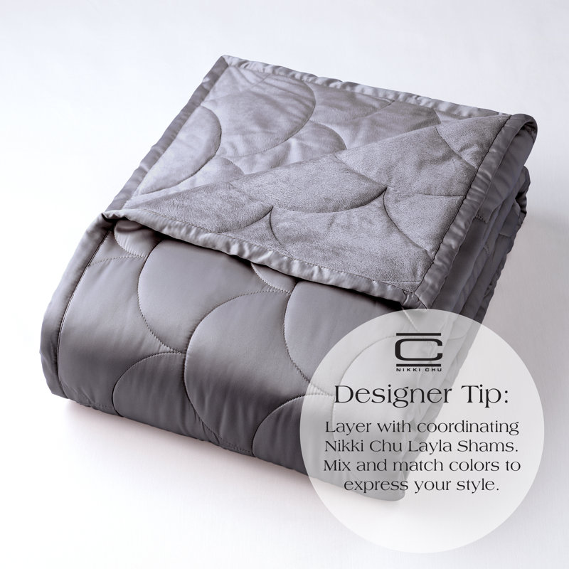 Luxurious King Charcoal Reversible Quilted Velvet and Satin Blanket