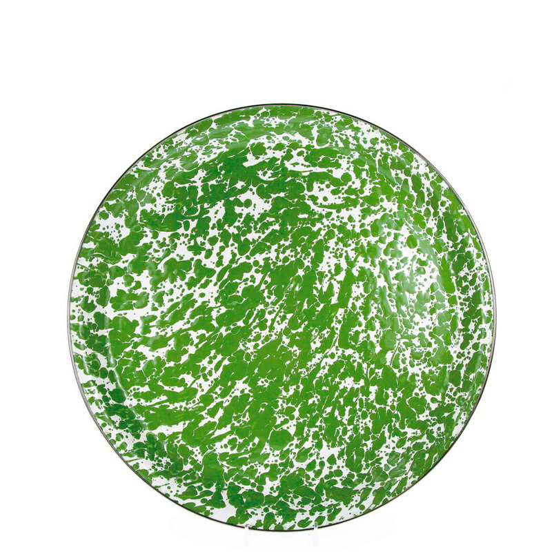 White Circular Enamel Tray with Stainless Steel Accents